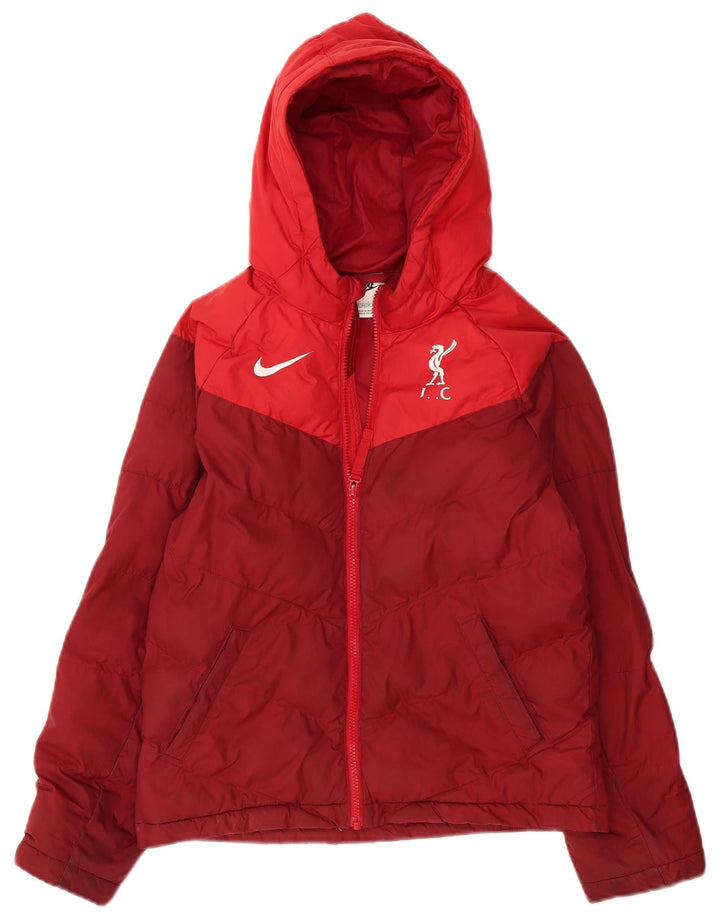 Jachetă căptușită cu glugă Nike pentru băieți 12-13 ani, mare, roșu, poliester color bloc