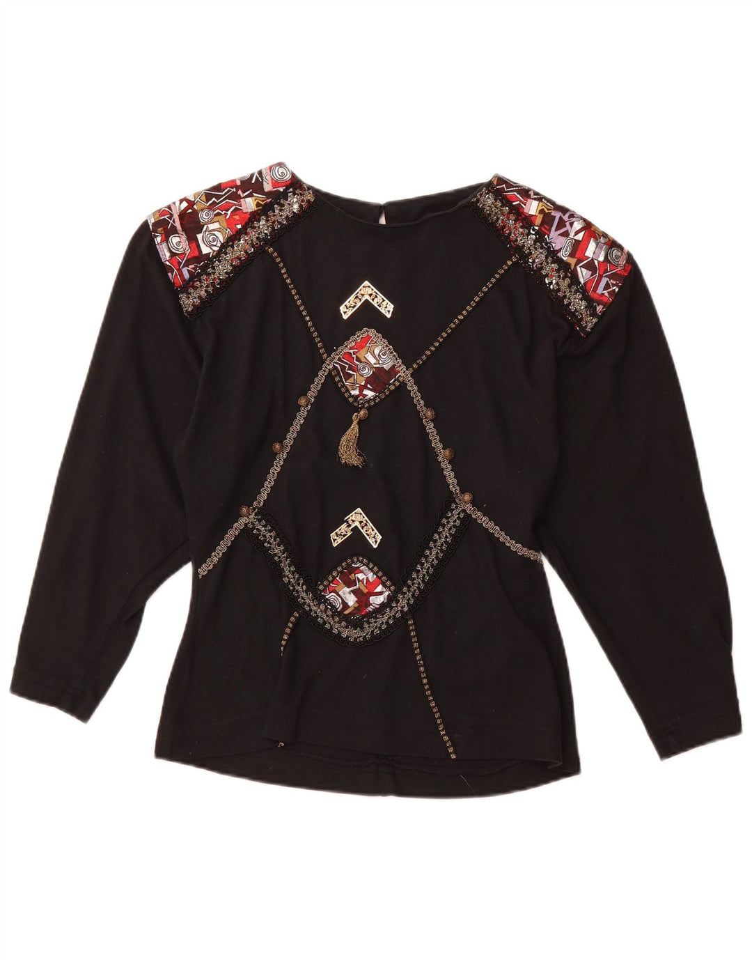 VINTAGE Bluză cu mânecă lungă cu grafică pentru femei UK 12 Medium Black Acrylic