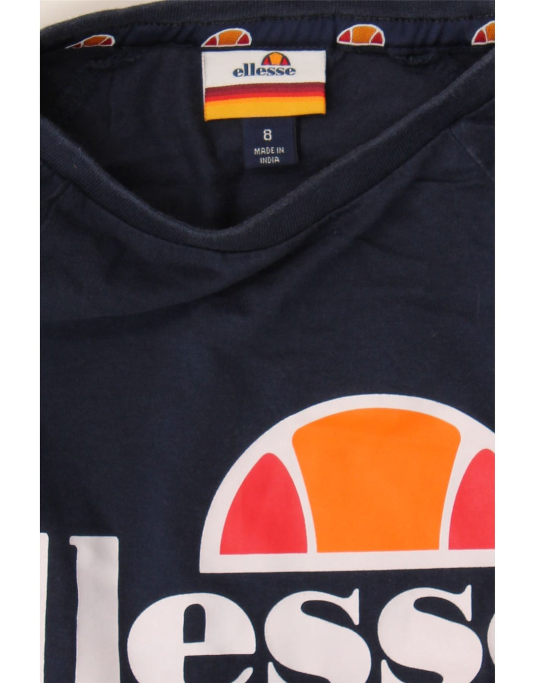 ELLESSE Womens Graphic Top Long Sleeve UK 8 Small  Navy Blue Colourblock Vintage Ellesse and Second-Hand Ellesse from Messina Hembry 