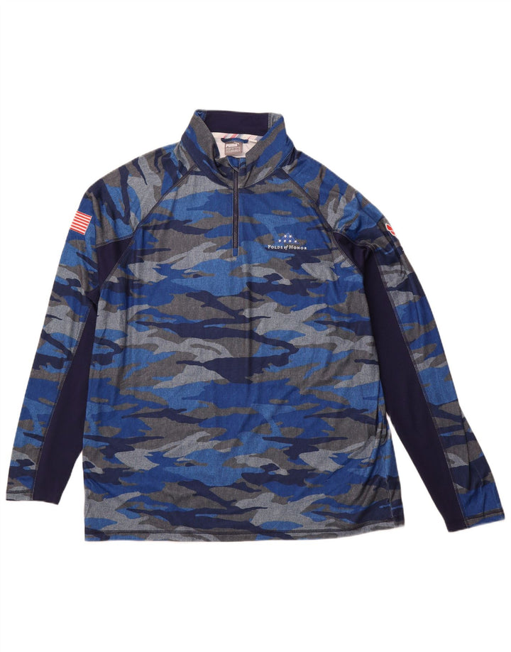 Top cu mânecă lungă PUMA pentru bărbați, cu fermoar, 2XL, poliester de camuflaj, albastru
