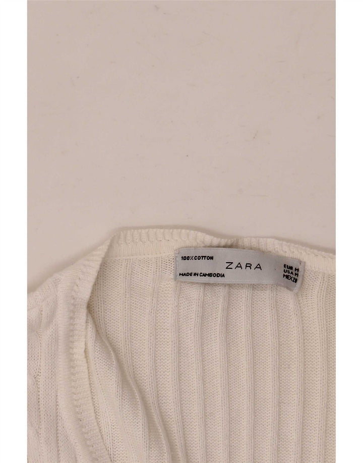 Pulover cardigan pentru femei Zara UK 12, bumbac alb mediu