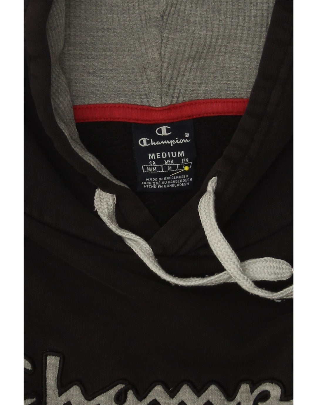 CHAMPION Mens Graphic Hoodie Jumper Medium Black Vintage Champion and Second-Hand Champion from Messina Hembry 