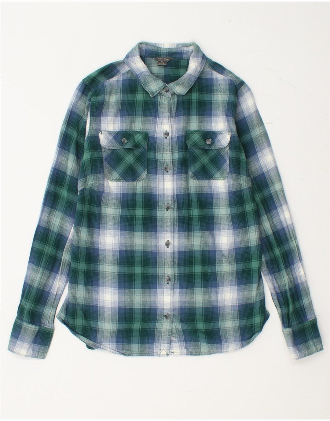 Cămașă de flanel pentru femei EDDIE BAUER UK 10, bumbac cu check verde mic