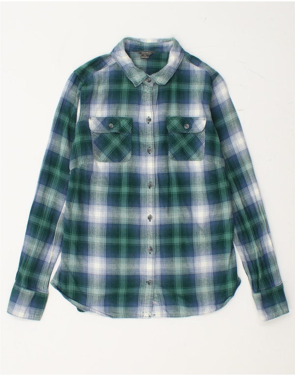 Cămașă de flanel pentru femei EDDIE BAUER UK 10, bumbac cu check verde mic