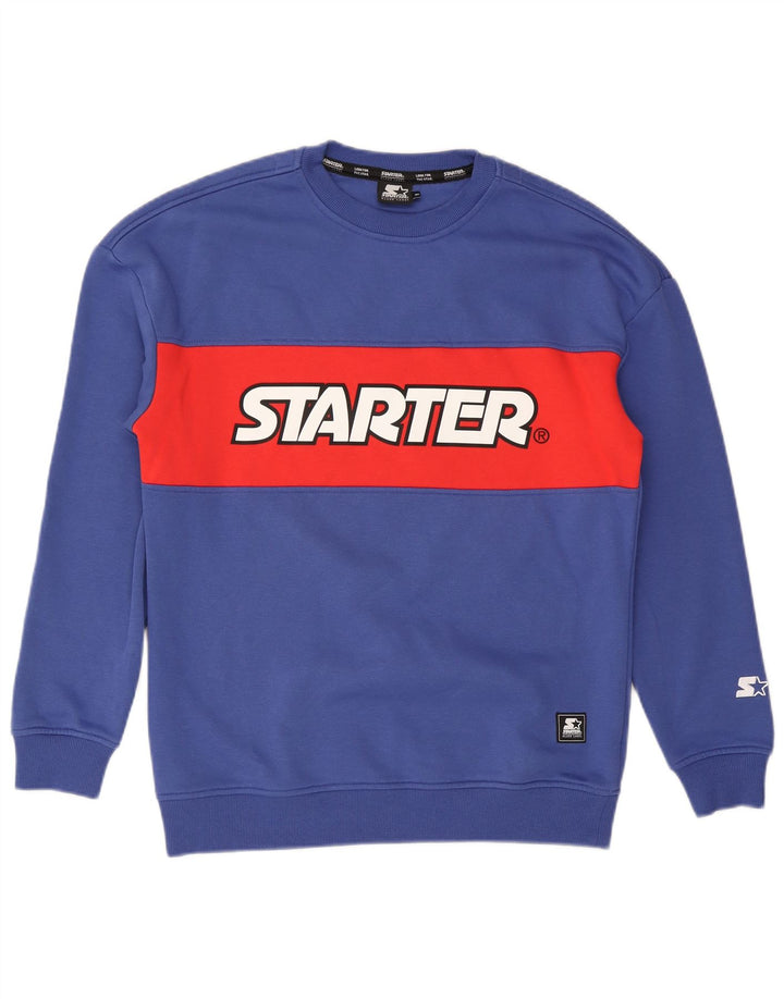 Hanorac cu grafic pentru bărbați Starter Pulover albastru mediu bumbac color bloc