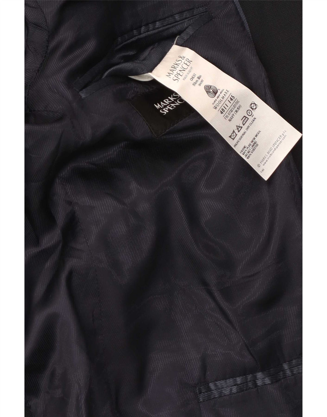 Jachetă pentru bărbați Marks & Spencer cu 2 nasturi EU 38 Lână nouă, albastru bleumarin mediu