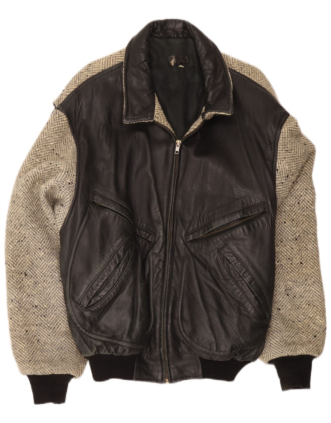 Geacă de piele vintage pentru bărbați IT 54 XL negru colorblock