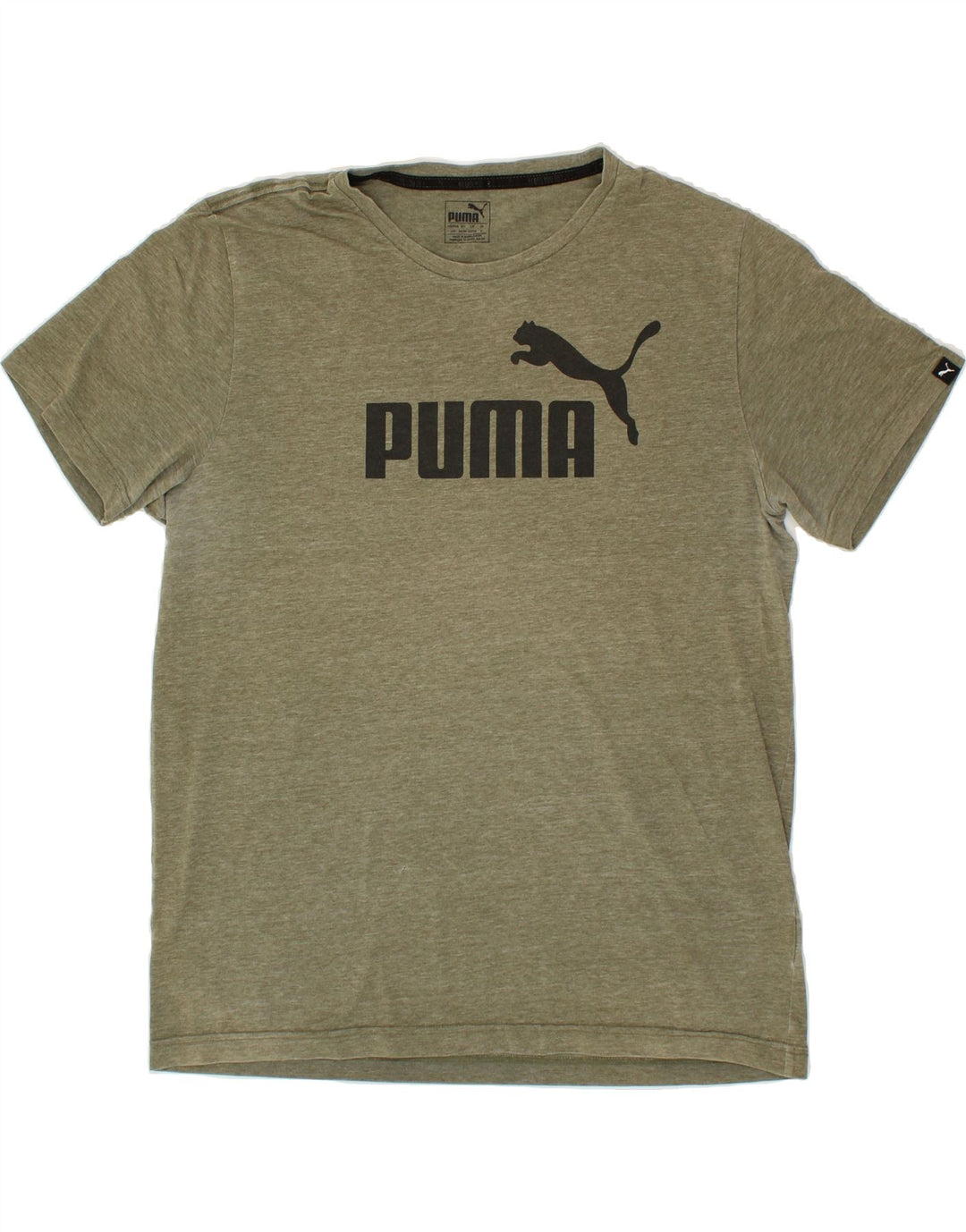 PUMA Mens Graphic T-Shirt Top Large Khaki Polyester Vintage Puma and Second-Hand Puma from Messina Hembry 