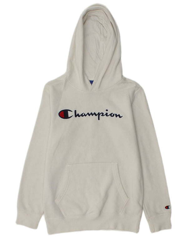 Champion Boys Graphic Hoodie Jumper 11-12 Years Large White Cotton