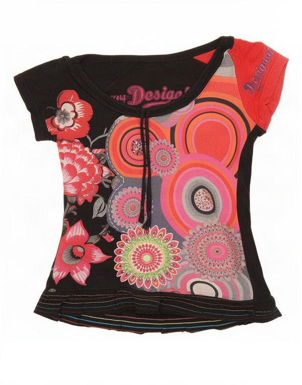 Tricou grafic Desigual pentru femei Top UK 10 Small Black Floral Bumbac