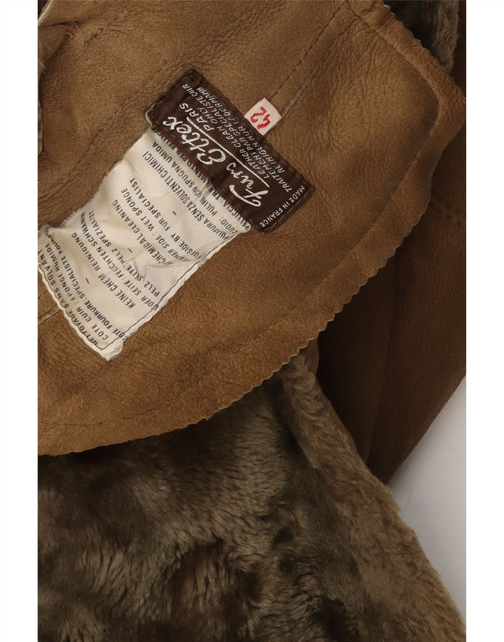 Palton vintage pentru femei din shearling EU 42 din piele maro mare