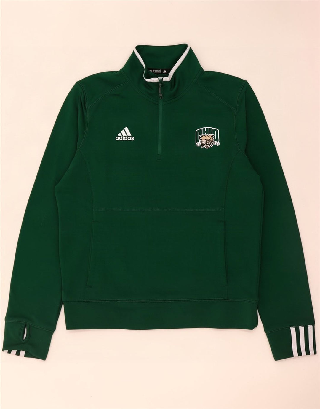 Hanorac Adidas pentru bărbați Ohio, cu fermoar, cu gât, verde mediu