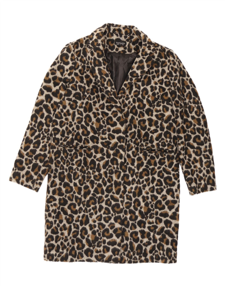 Topshop pardesiu supradimensionat pentru femei UK 10 mic maro din poliester cu imprimeu animal