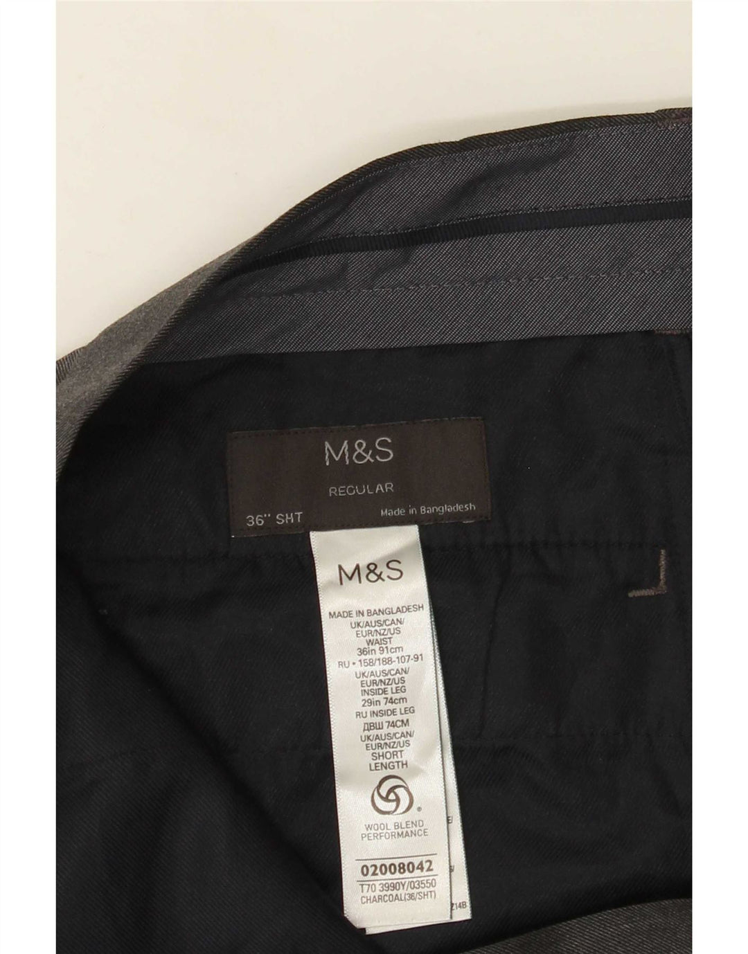 Pantaloni de costum pentru bărbați Marks & Spencer, cu ajustare normală, L36 L29, poliester gri