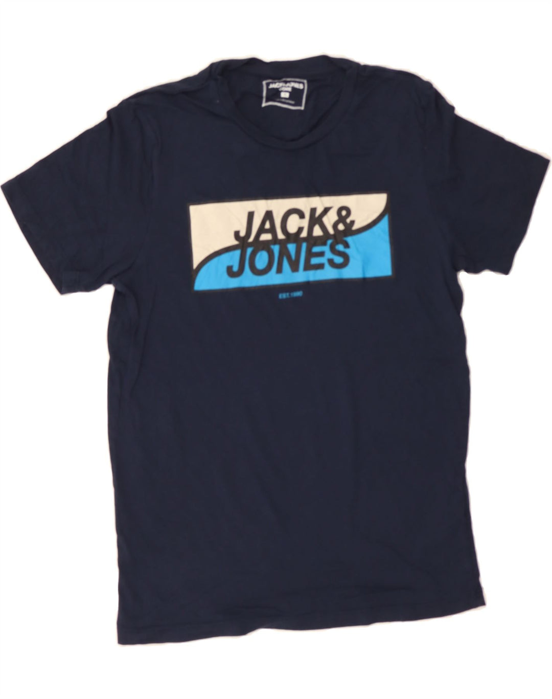 JACK & JONES Mens Graphic T-Shirt Top Medium Navy Blue Cotton Vintage Jack & Jones and Second-Hand Jack & Jones from Messina Hembry 