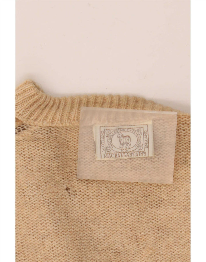 Pulover vintage pentru bărbați cu gât roșu, mare, bej, bloc de culoare