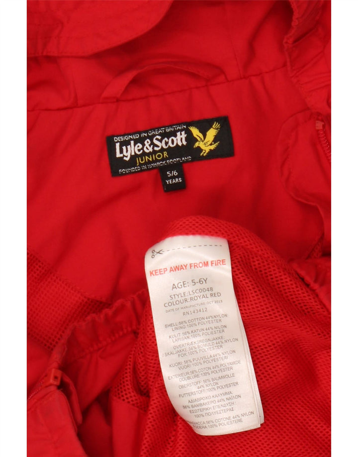Jachetă de vânt cu glugă Lyle & Scott pentru băieți, 5-6 ani, bumbac roșu
