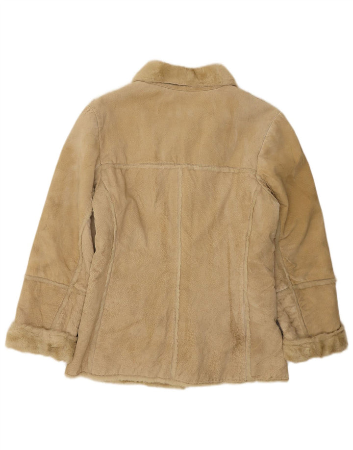 SAKI Womens Shearling Jacket EU 40 Medium Beige