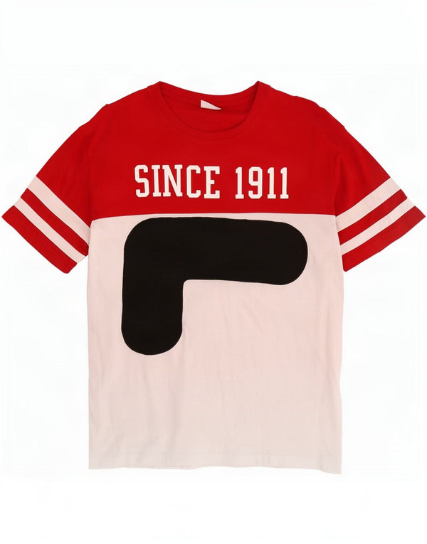 Tricou cu grafic Fila pentru bărbați Top mediu alb din bumbac color bloc
