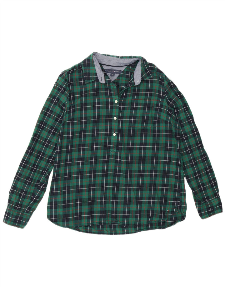 Cămașă pulover de flanel pentru femei Tommy Hilfiger UK 16, bumbac cu carouri verde mare