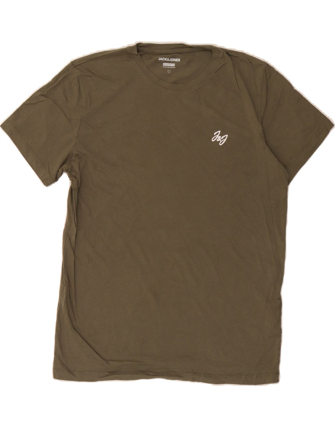 JACK & JONES Mens Regular Fit T-Shirt Top Large Khaki Cotton Vintage Jack & Jones and Second-Hand Jack & Jones from Messina Hembry 
