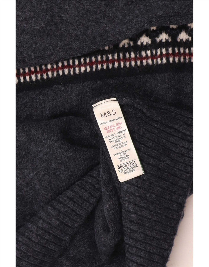 Pulover pentru bărbați Marks & Spencer cu gât rulat, mare, bleumarin, Fair Isle