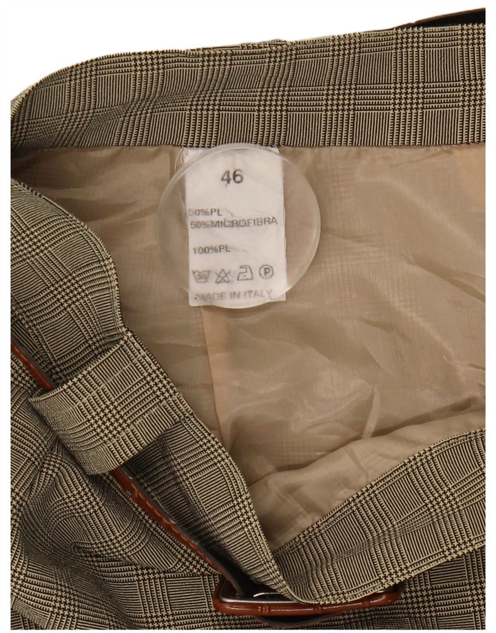 Fusta în formă de A pentru femei Vintage IT 46 Large W28 Kaki Check Poliester