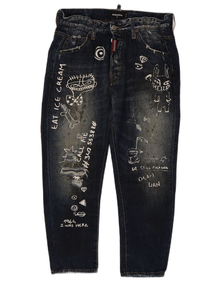 Dsquared2 Blugi de damă cu grafic cropped IT 44 Medium W34 L23 Bleumarin
