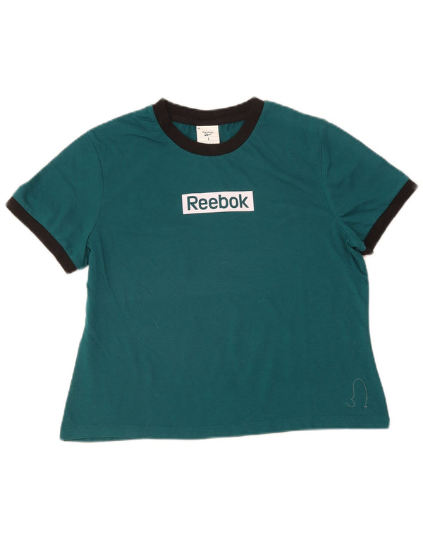 Reebok Womens Crop Graphic T-Shirt Top UK 16/18 Large Green Cotton