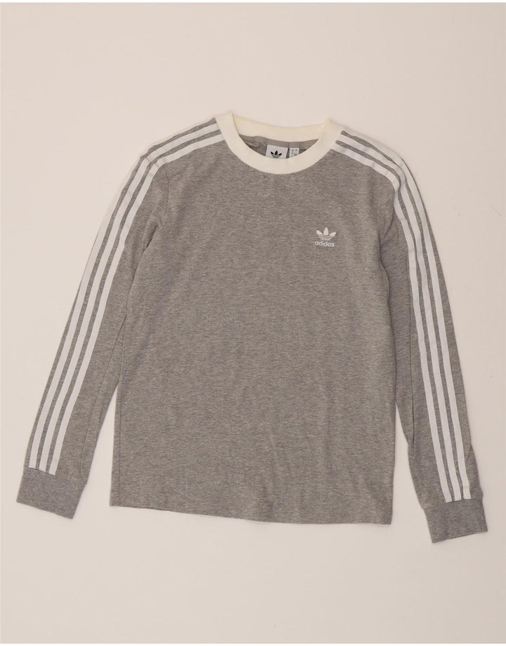 Top pentru femei ADIDAS cu mânecă lungă UK 8 mic, gri bumbac cu pete