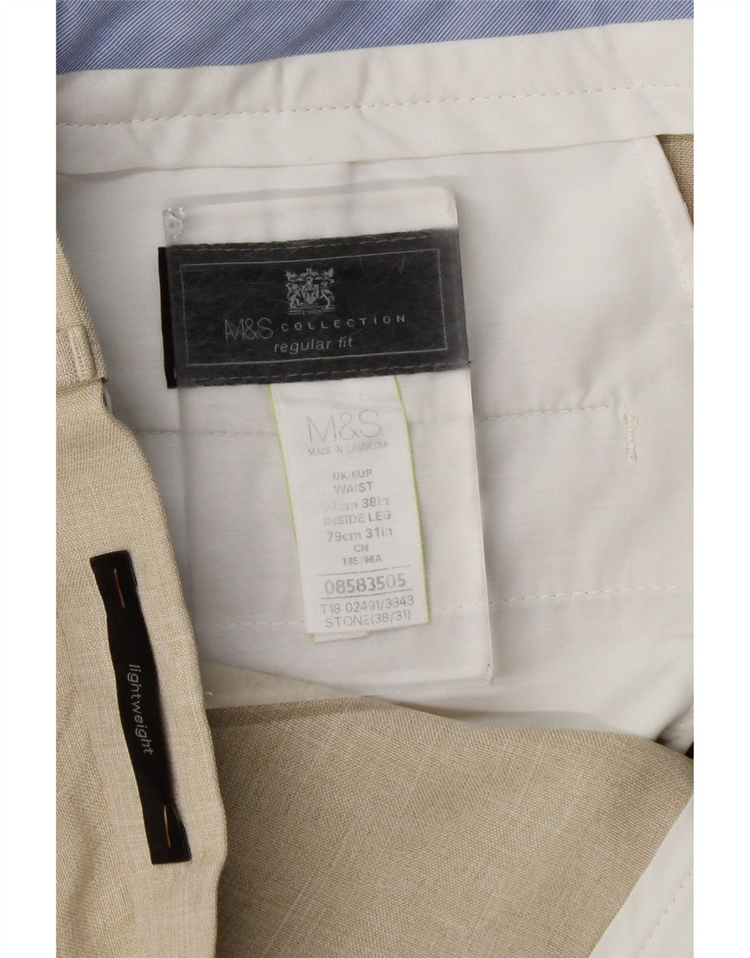 Marks & Spencer Pantaloni de costum pentru bărbați, drepti, cu croiala normală, L38 L31, bej check