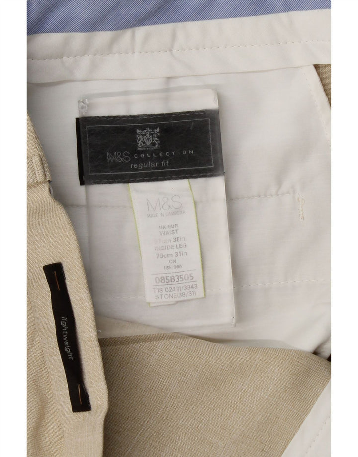 Marks & Spencer Pantaloni de costum pentru bărbați, drepti, cu croiala normală, L38 L31, bej check