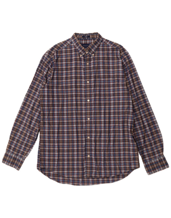 Cămașă GANT pentru bărbați, cu tăiere obișnuită, mărimea 43/44 17 1/2 XL, bumbac cu carouri bleumarin