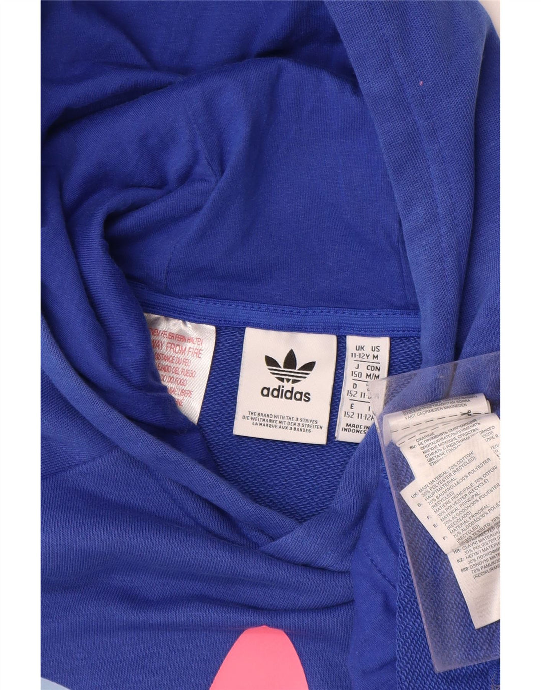 Pulover ADIDAS pentru fete, cu glugă, 11-12 ani, albastru, bumbac