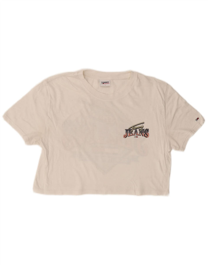 TOMMY HILFIGER Tricou cu grafic crop pentru femei Top UK 10 Small White