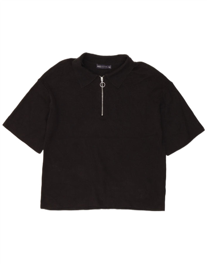 Tricou polo Marks & Spencer pentru femei UK 14 Medium Black Viscose