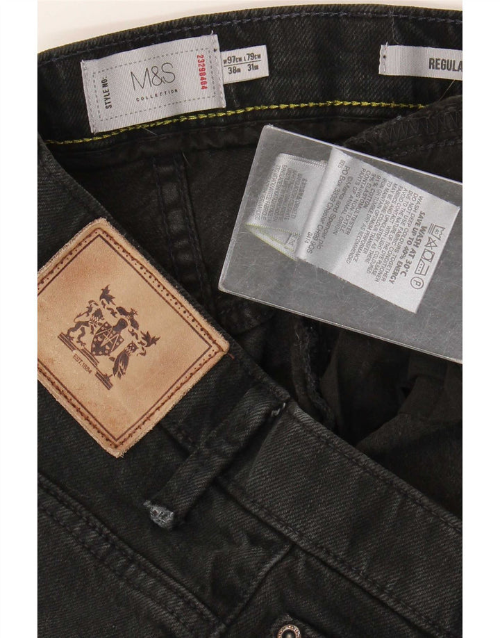 Blugi drepti pentru bărbați Marks & Spencer, cu ajustare normală, W38 L31, bumbac negru