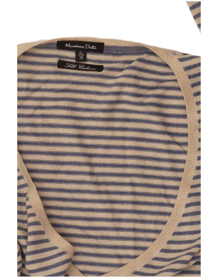 MASSIMO DUTTI Pulover cu decolteu în V pentru femei UK 18 XL Cașmir cu dungi albastre