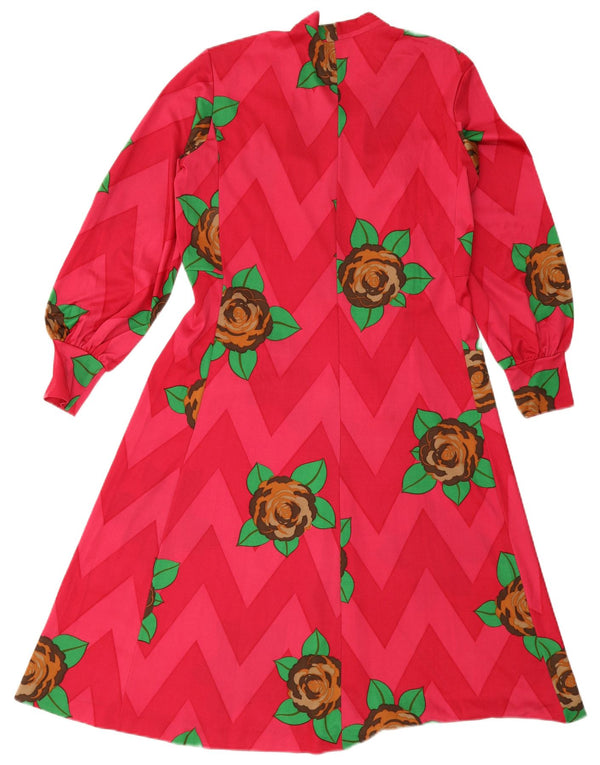 Rochie vintage pentru femei cu mâneci lungi, cu cravată în față, în linie A UK 12, roz mediu, florală