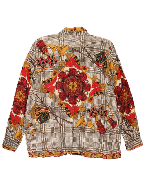 Bluză de damă vintage cămașă UK 14 mare, gri, florală