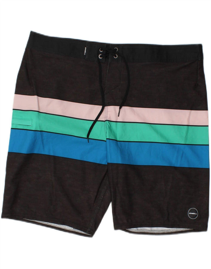 O'NEILL Mens Swimming Shorts Large  Black Striped Polyester Vintage O'Neill and Second-Hand O'Neill from Messina Hembry 