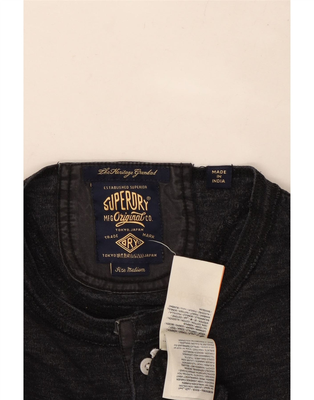 SUPERDRY Top pentru bărbați cu mânecă lungă din bumbac gri mediu