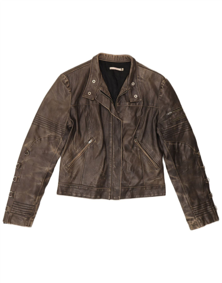 Jachetă vintage din piele crop pentru femei IT 42 maro mediu