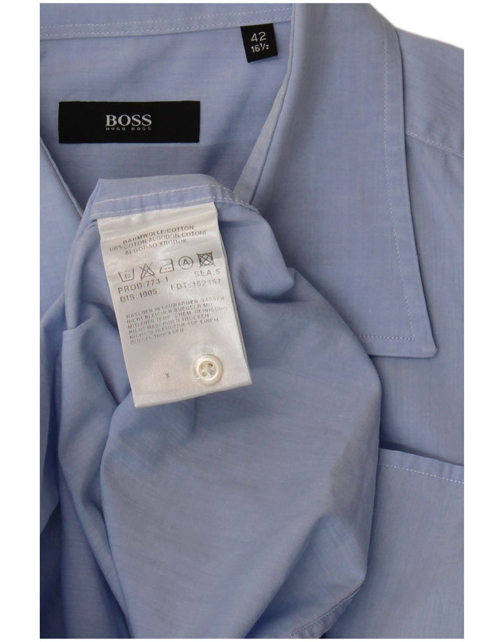 Cămașă cu mânecă scurtă pentru bărbați HUGO BOSS Mărimea 16 1/2 42 Bumbac albastru mare
