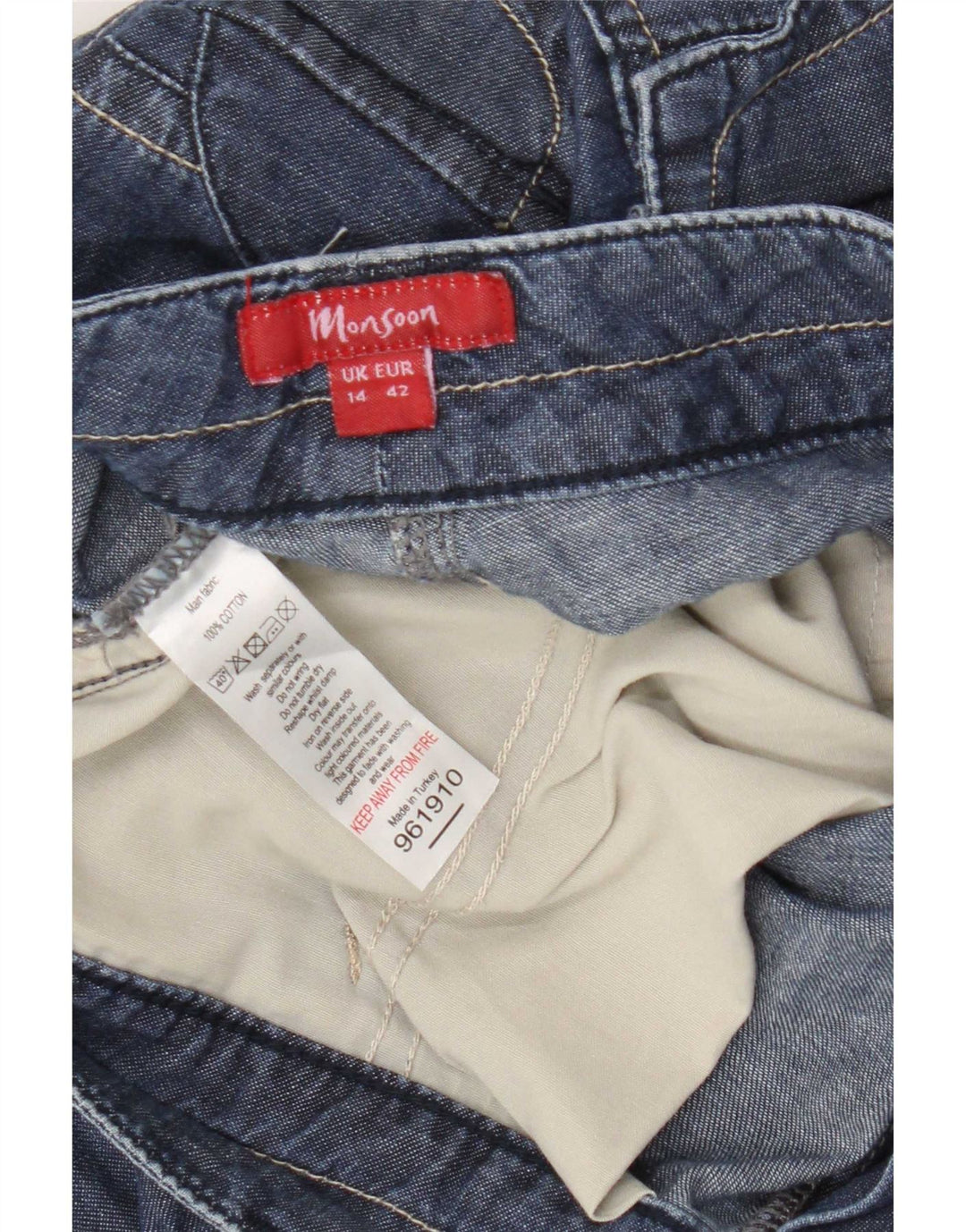 Pantaloni scurti cargo din denim pentru femei Monsoon UK 14 Medium L34 L20 Bumbac albastru