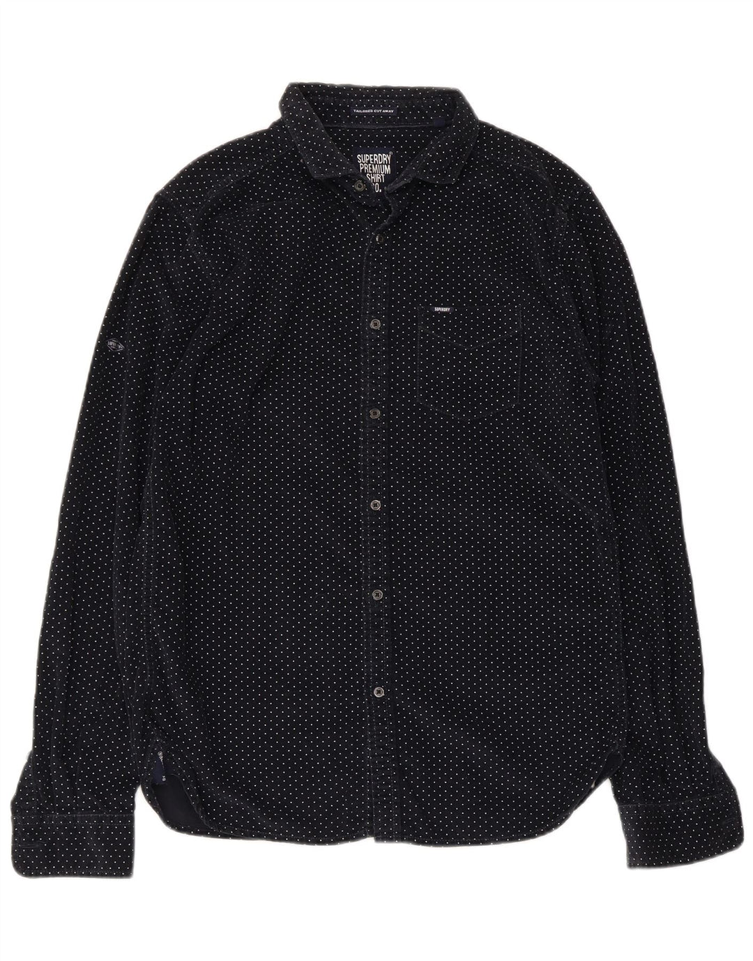 Cămașă pentru bărbați din velur Superdry, bumbac cu pete, albastru, mediu
