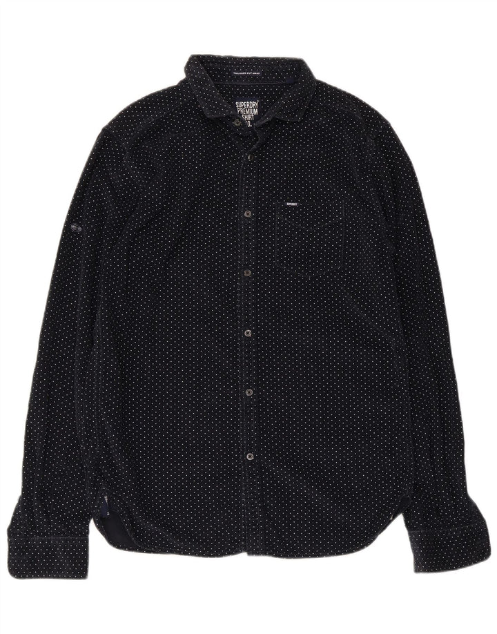 Cămașă pentru bărbați din velur Superdry, bumbac cu pete, albastru, mediu
