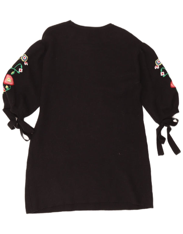 Rochie în formă de A cu mâneci 3/4 pentru femei Zara UK 14 Medium Black Floral Viscose