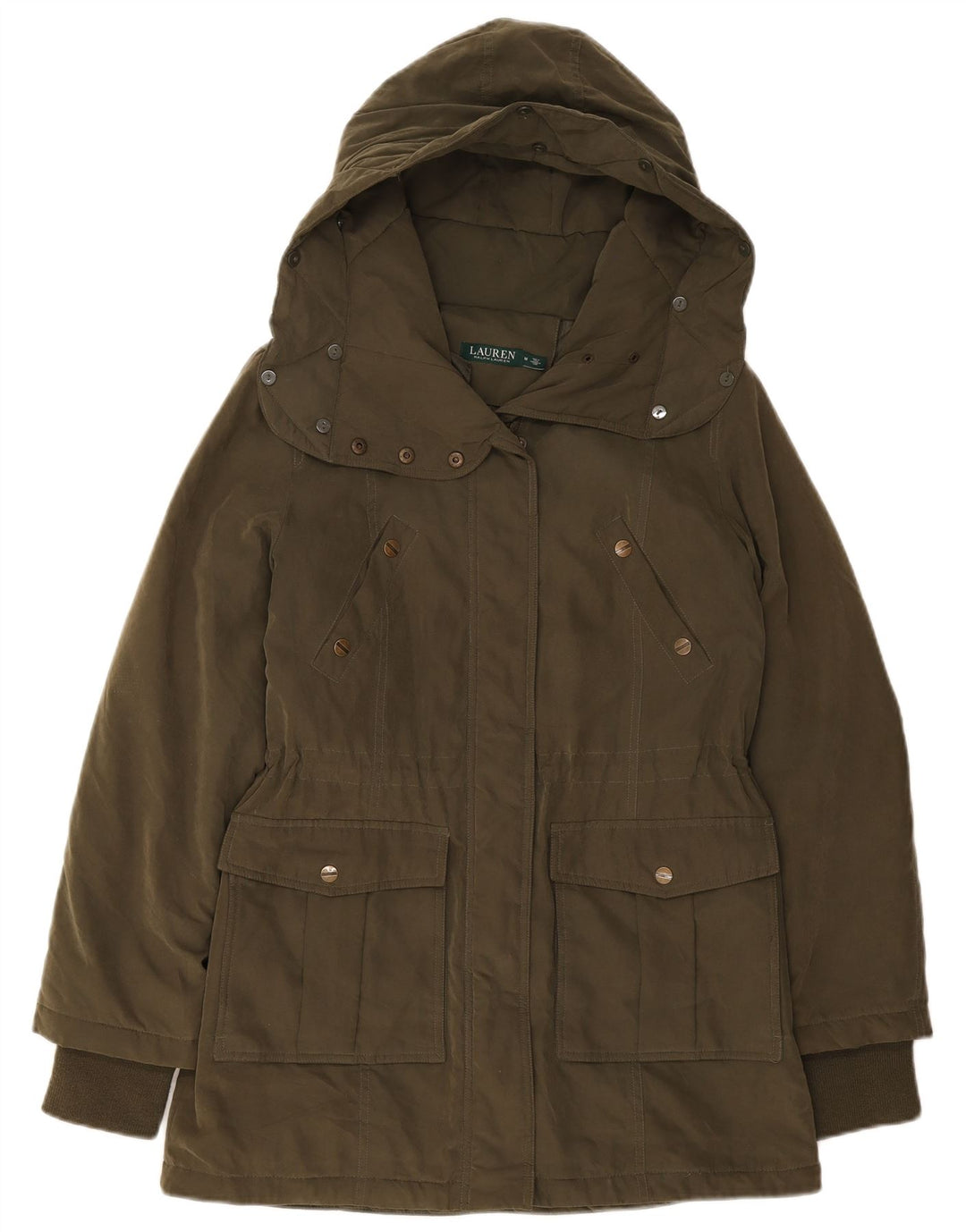 RALPH LAUREN Womens Hooded Padded Jacket UK 14 Medium Khaki Polyester