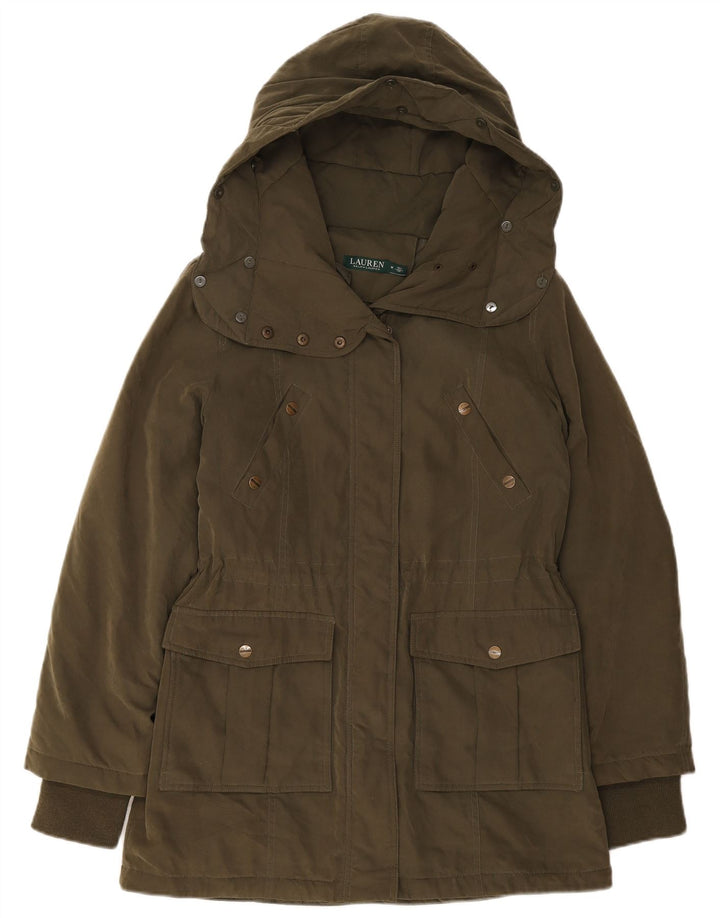 RALPH LAUREN Womens Hooded Padded Jacket UK 14 Medium Khaki Polyester